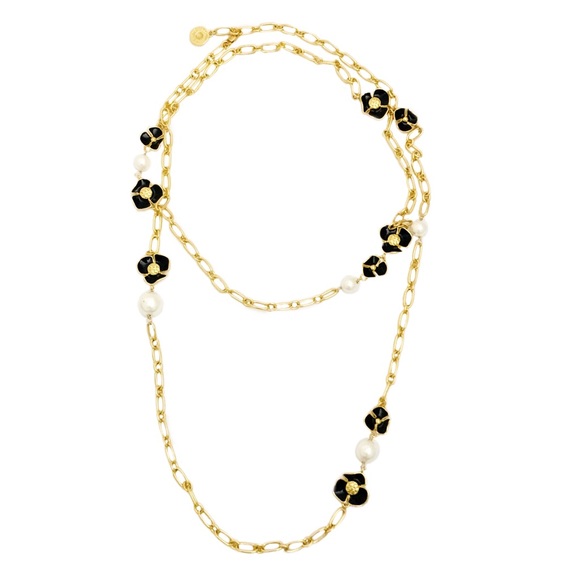 TORY BJRCH • Black Fleur Rosary Station Necklace - Picture 4 of 5